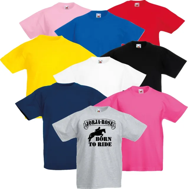 T-shirt bambini GRATIS nome personalizzato equitazione Born To Ride Banner