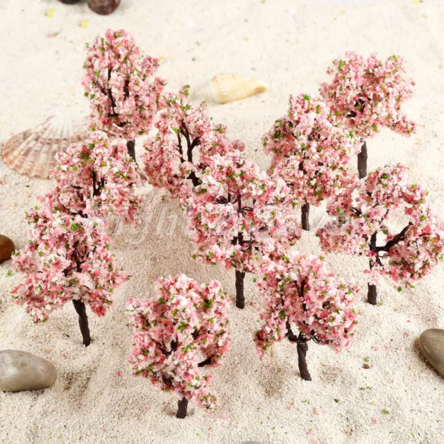 10pcs Pink Flowers Model Trees Railway Train Diorama Garden Scenery OO HO Scale