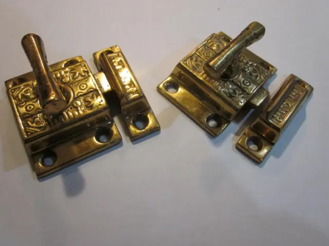 2 Vtg Eastlake Victorian Cabinet Cupboard Turn Latch Catches SOLID Brass 2 1/4"