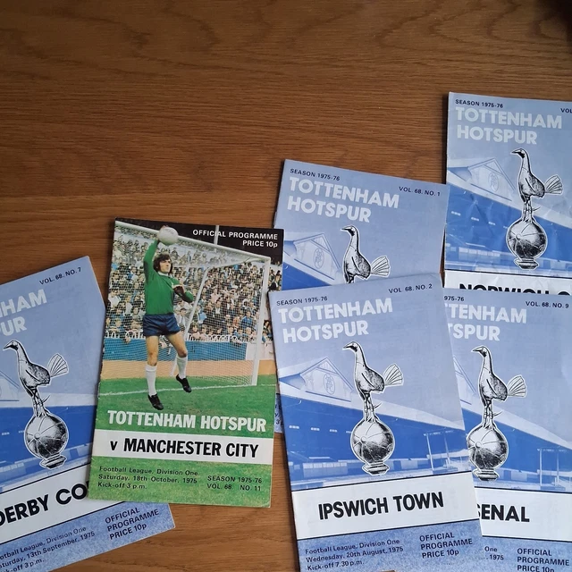6 X TOTTENHAM Hotspur Home Programmes 1975/76 Season incl Pat Jennings ...