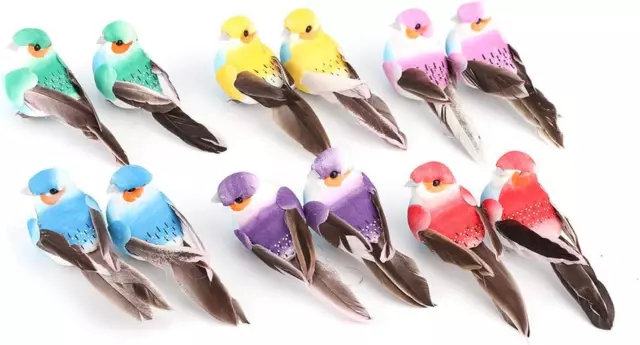 12Pcs Cute Artificial Simulation Birds Feather Bird Decorative Figurines for Wed