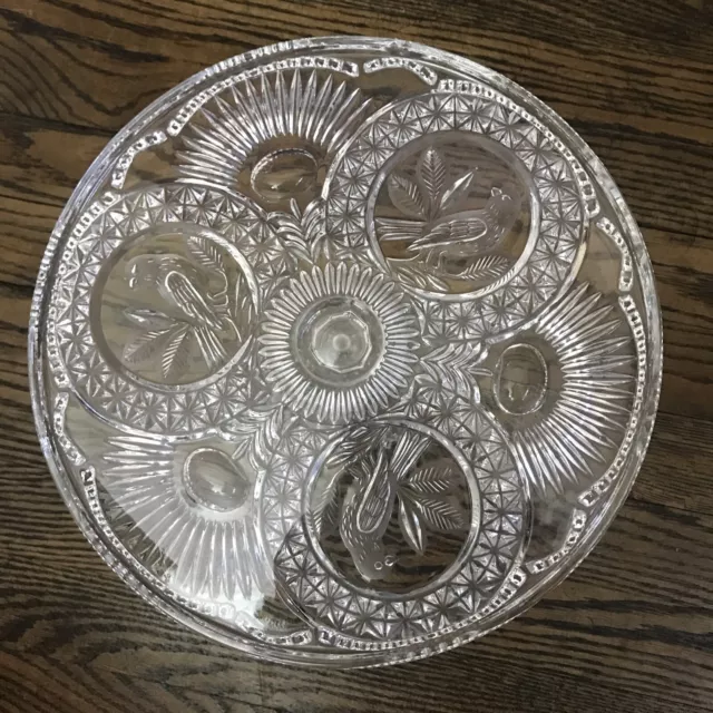 The Byrdes Collection by HOFBAUER Crystal Cake Plate birds cut glass elegant