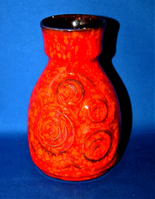 A stylish modern West German pottery small vase, orange mottled effect, 5.7 inch