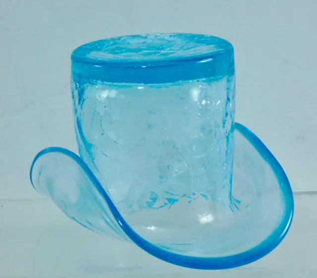 BLENKO Art Glass Hand Blown Light Blue Crackle Glass Top Hat