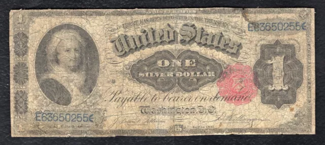 Fr. 223 1891 $1 One Dollar “Martha” Silver Certificate Currency Note (B)