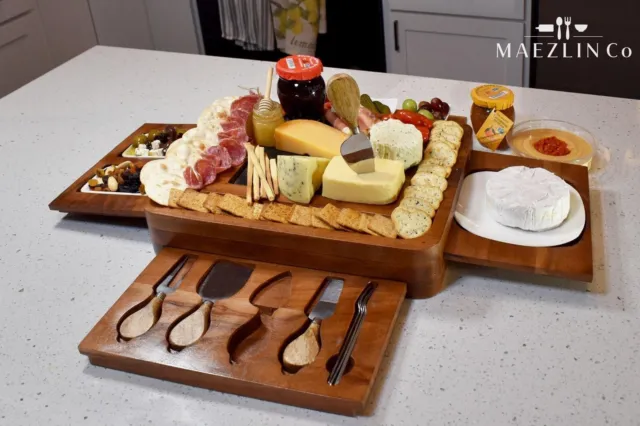 MaezlinCo Premium Acacia Wood Charcuterie Set with Marble Cutting Area and Bowls