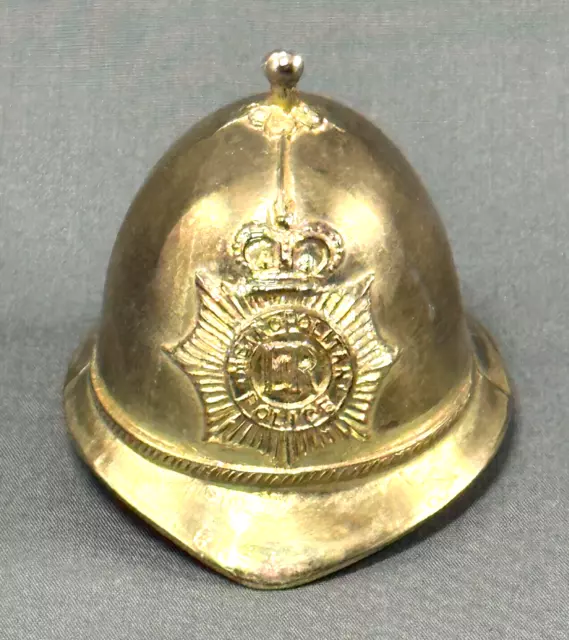 Vintage Metropolitan Police ER London Bobby Police Helmet Gold  Tone Hand Bell