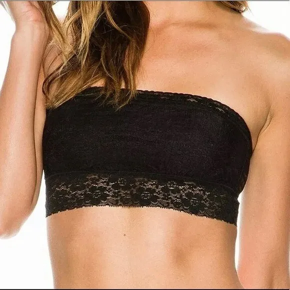 NWT Free People Black Lace Scallop Bandeau Bralette XS X-Small, Small or Large L