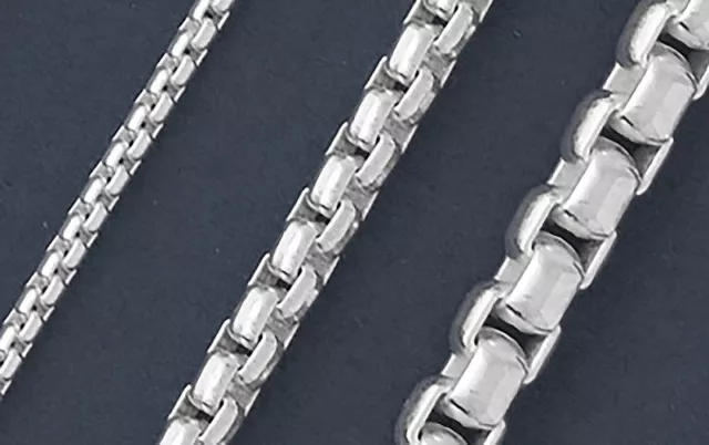 925 Solid Silver ROUND BOX Chain Necklace/Bracelet-Italian Sterling Silver