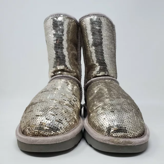 UGG Classic Short Sparkles Genuine Shearling Lined Boot Silver 7 3