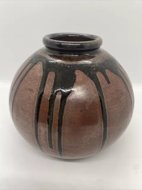 Studio Pottery Drip Glazed Ceramic Pot French Art Nouveau Style Signed by Artist