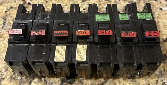 FPE NA120 20 Amp 1 Pole Stab-Lok Type NA Thick Federal Pacific Breaker LOT OF 7