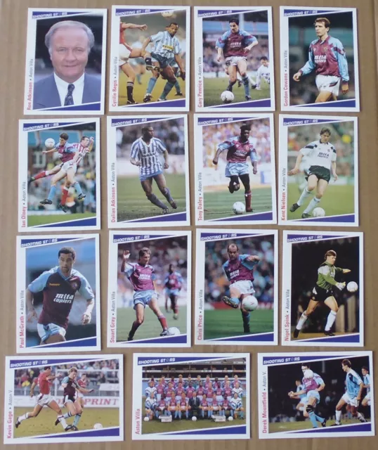 ASTON VILLA FOOTBALL CARDS SHOOTING STARS by MERLIN Publishing Ltd 1991/2  x 15