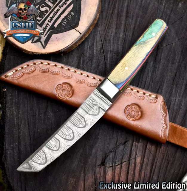 CSFIF Hand Crafted Damascus Tanto Knife Hard Wood Closeout Steel Bolster