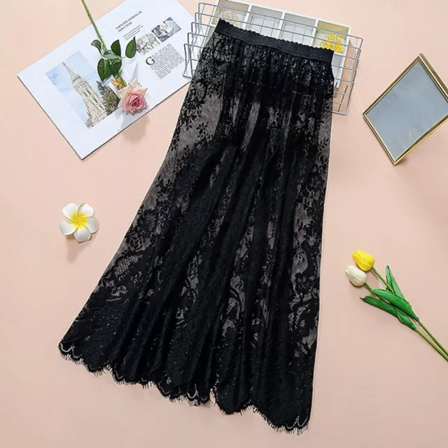 Ladies Solid Lace Floral Skirt Underskirt Extender Elastic Waist Mesh Elegant