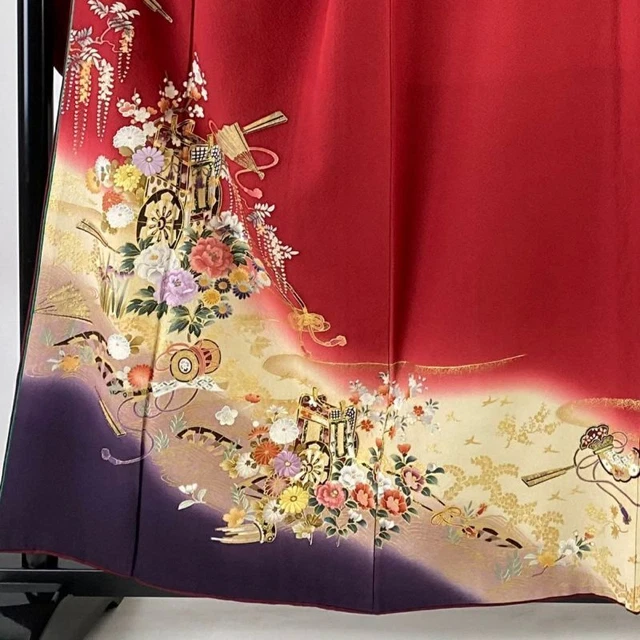 JAPANESE KIMONO FURISODE LONG SLEEVES LADIES WOVEN SILK 100% GOLD Embroidery 158 2