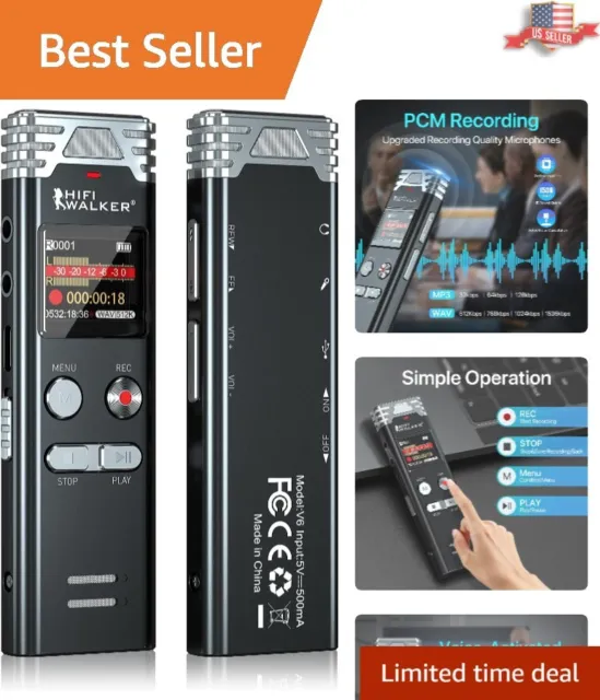 64GB Digital Voice Recorder - Crystal-Clear Audio - One-Touch - Voice Activated