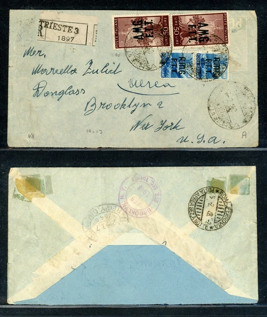 AMG-FTT Postal History LOT #2 1948 REG 130L TRIESTE - BROOKLYN NY $$$