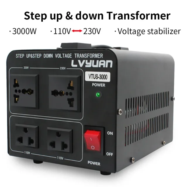 3000W Voltage Converter Transformer Heavy Duty 220V-110V 110V-220V Step Up/Down