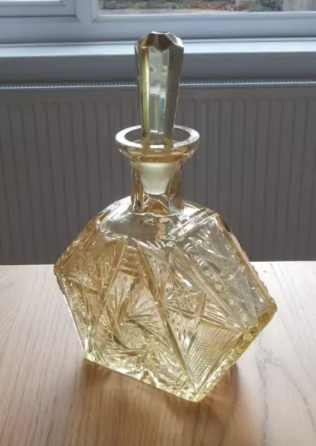 Vintage Art Deco Bohemian/Czech Crystal Citrine Pinwheel Decanter - Superb Cut