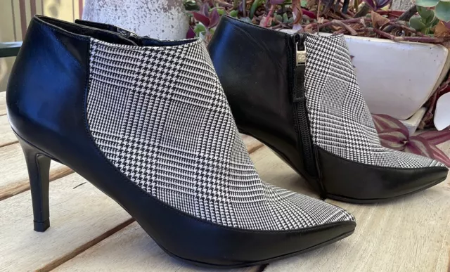 LK Bennett Leather Black White Houndstooth Print High Heel Boots Shoes Size 38 7