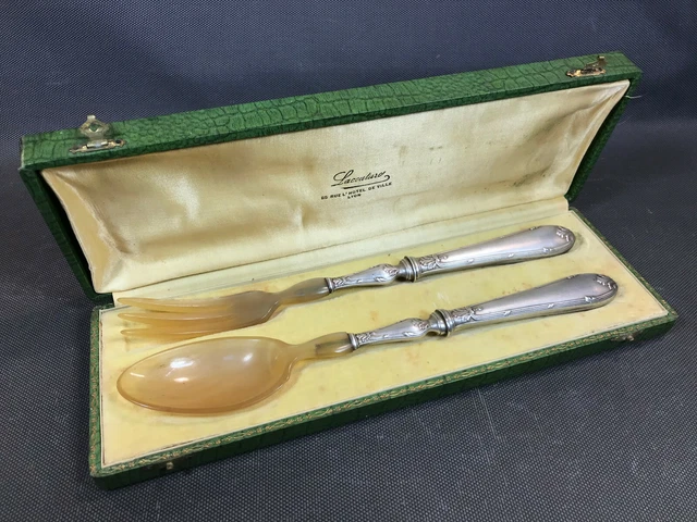 Couverts à salade Cuillère fourchette Ciselé argent 28cm salade