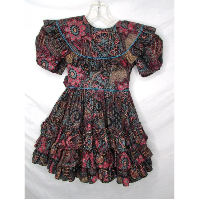 Pazzaz Full Circle Dress Girls Size 5 Tiered Ruffles Paisley Pageant USA Vintage