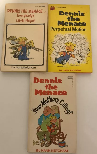 Lote de 3 libros de bolsillo vintage de Dennis The Menace Fawcett Crest años 60 y 70