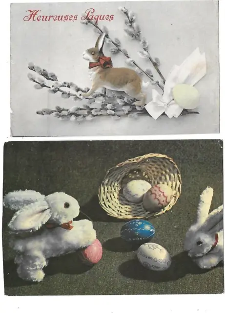 2 CPA Antique Easter Rabbits Eggs Postcard