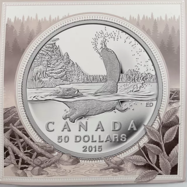 $50 Fine Silver 2015 Royal Canadian Mint Beaver Coin Original Packaging & COA