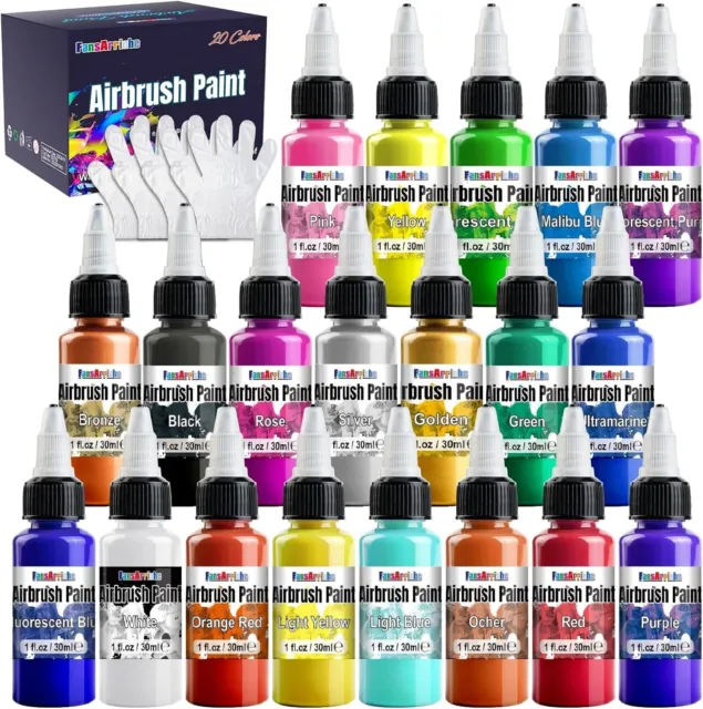 Airbrush Paint, 20 Colors Acrylic Air Brush Paint Kit, Water-Based, Opaque & Neo