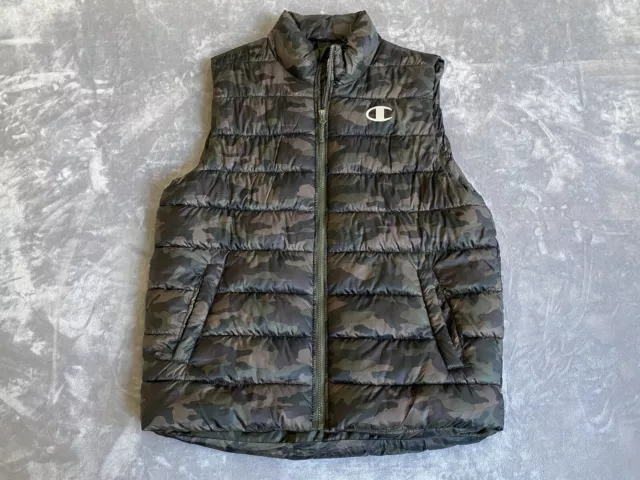 Champion Vest Mens Large Black Camouflage Puffer Full Zip Sleeveless Streetwear