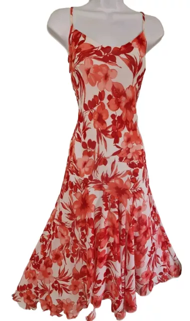 Womens Per Una Red Floral Vintage Y2k Bias Coquette Fairy Midi Slip Dress 8.