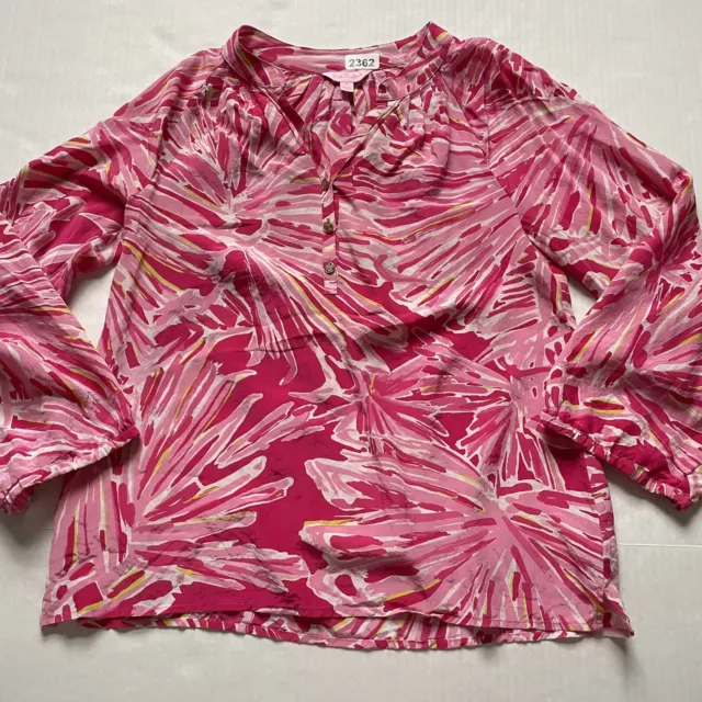 Lilly Pulitzer Elsa Top Womens S Pink Floral Balloon Sleeve Blouse 100% Silk