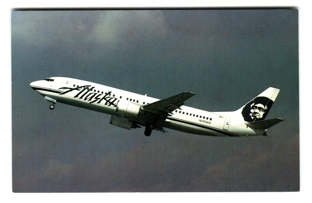 Postcard Aircraft Alaska Airlines Boeing B-737-4Q8 Airplane Jet Aerial