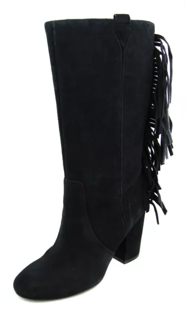 Nine West Women's Black Jayden Suede Fringe Western Boot Shoes Ret $169 New