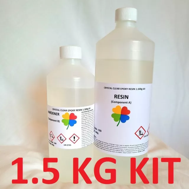 EPOXY RESIN 1.5kg KIT CRYSTAL CLEAR LOW VISCOSITY UV RESIST. ODOURLESS NON-TOXIC