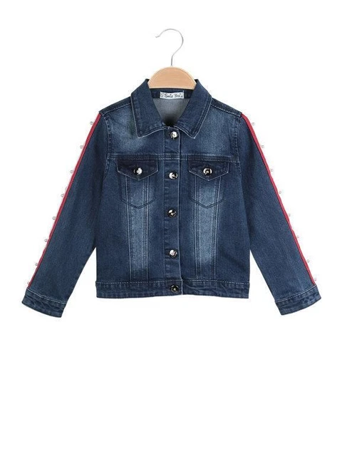 Giacca di jeans con taschini e perle bambina
