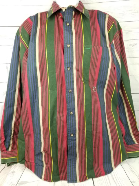 Vtg Tommy Hilfiger Crest Logo Striped Button Down Shirt Red Green Mens Sz XL