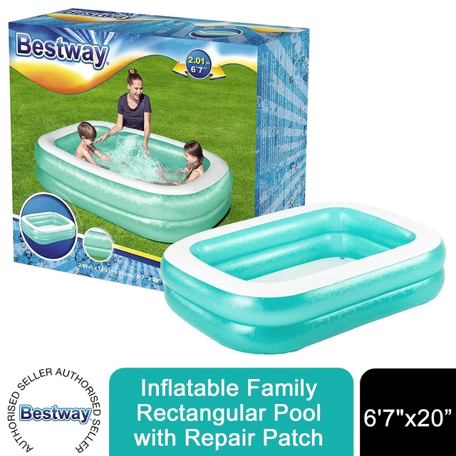 BESTWAY INFLATABLE RECTANGULAR Family Pool with Repair Patch, 2.01mx1
