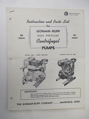 Lista de piezas de bomba de instrucción centrífuga de alta presión serie Gorman Rupp 60
