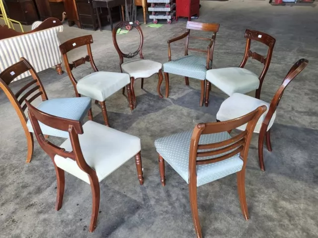 8 x antique Victorian mahogany mixed dining chairs bar back turned legs