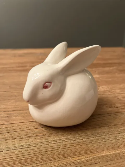 VTG Rabbit Cotton Ball Dispenser White EASTER Bunny Red Eyes Vanity Japan