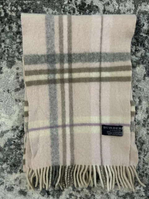 Burberry Pink Cashmere Plaid Nova Check Fringe Scarf