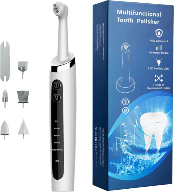 Pulidor de dientes dentista, pulidor de dientes eléctrico profesional con 5 cabezales y limpio