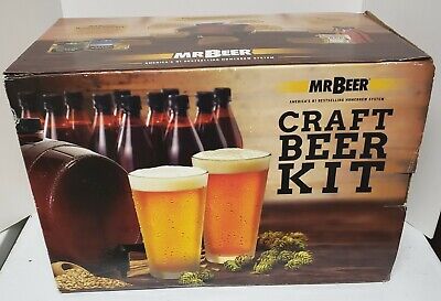 Kit completo de cerveza artesanal Mr. Beer 2 galones marrón con botellas y todos los ingredientes