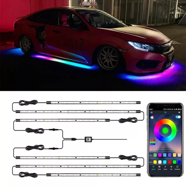 6IN1 LED RGB Dream Color Car Underglow Kit Neon Strip Light Music APP Control