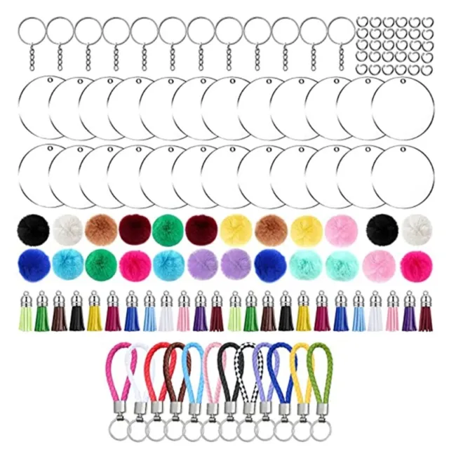 200pcs Acrylic Keychain Maker Kit Clear Acrylic Keychain Blank And Colored  Tassel Labels