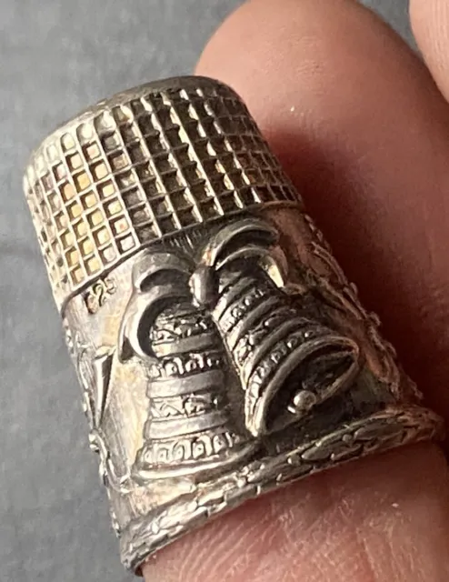 Vintage 925 Sterling Silver Thimble Gold Plated Interior Wedding Bells Decor 4.3