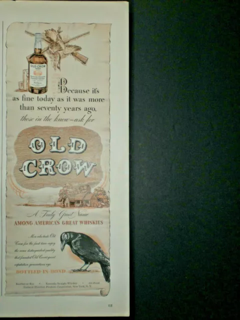 1942 OLD CROW HUNTING vintage WHISKEY Trade print ad